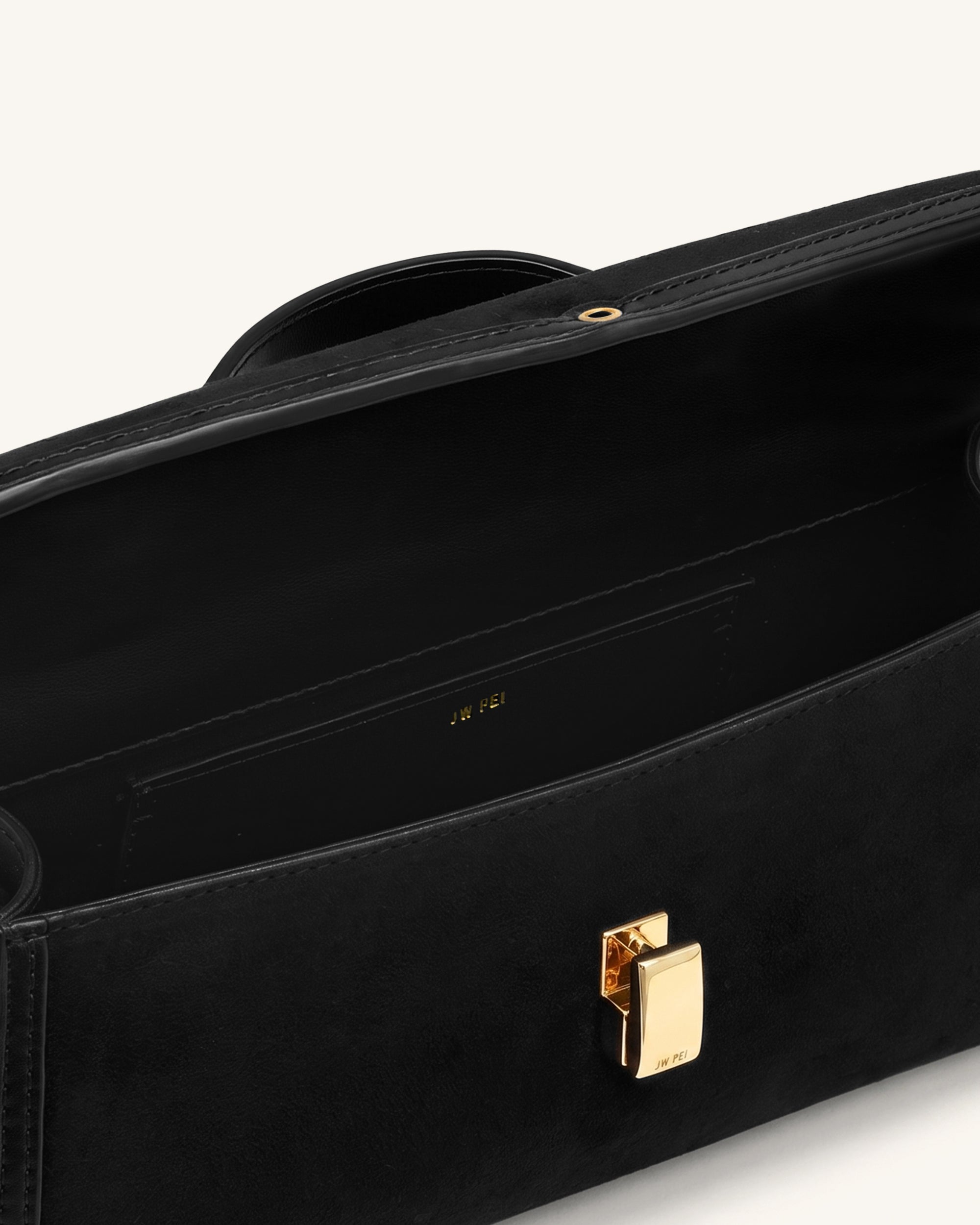 Delphine Faux Suede Top Handle Bag - Black - Image 5
