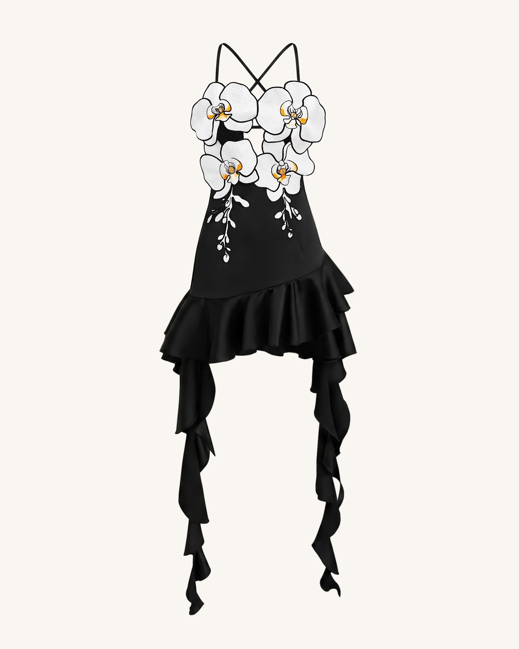 Orchid Embroidered Ruffle Hem Mini Dress - Black - Image 3