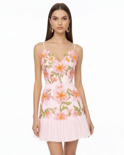 Floral Sling Mini Dress - Rose Pink