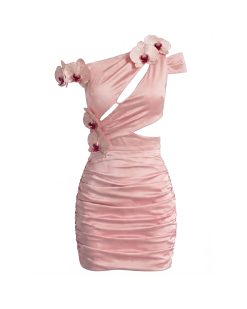 Alternative view of Orchid Embroidered Cutout Ruched Mini Dress - Blush Pink