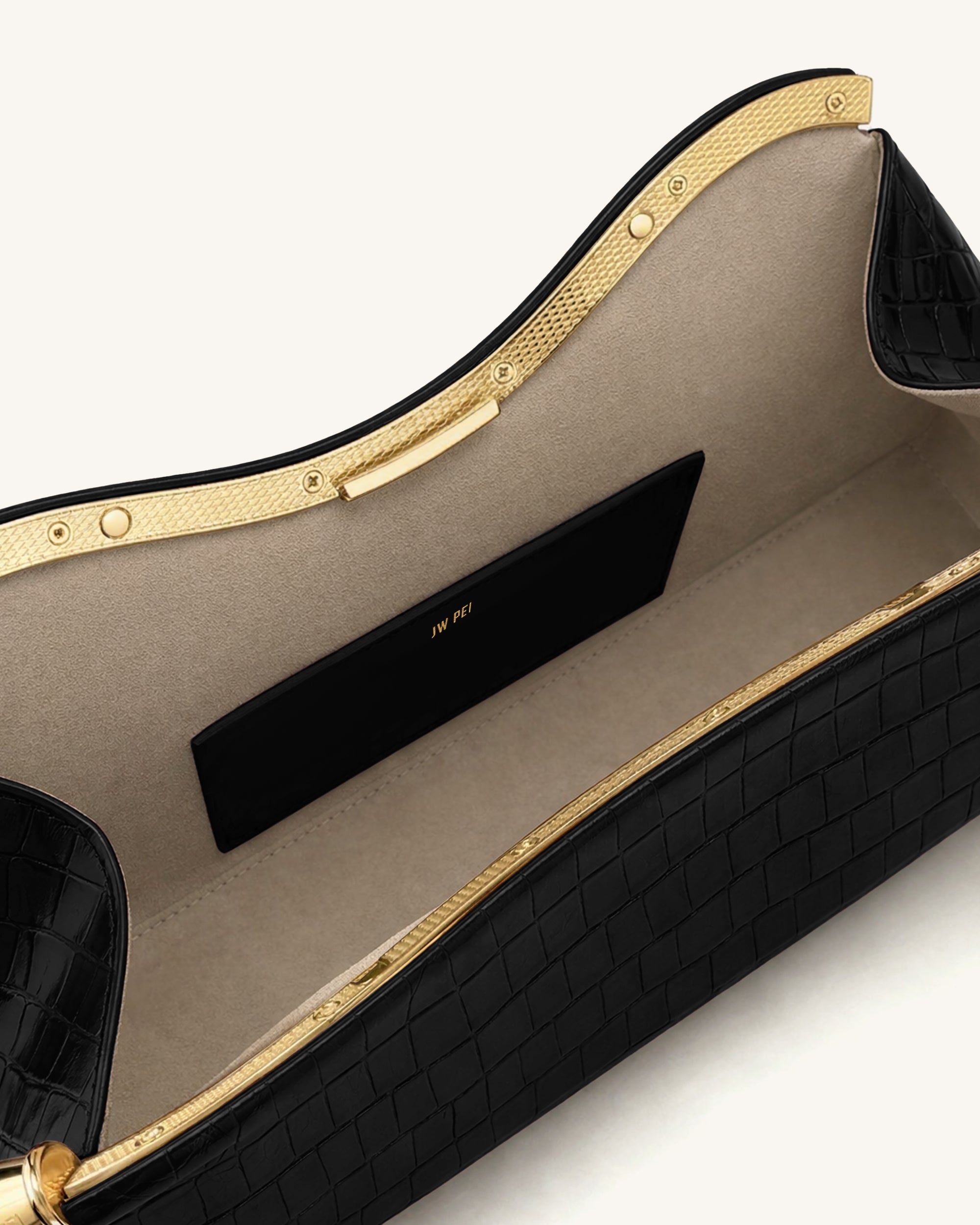 Naomi Curved Shoulder Bag - Black Croc - Image 4