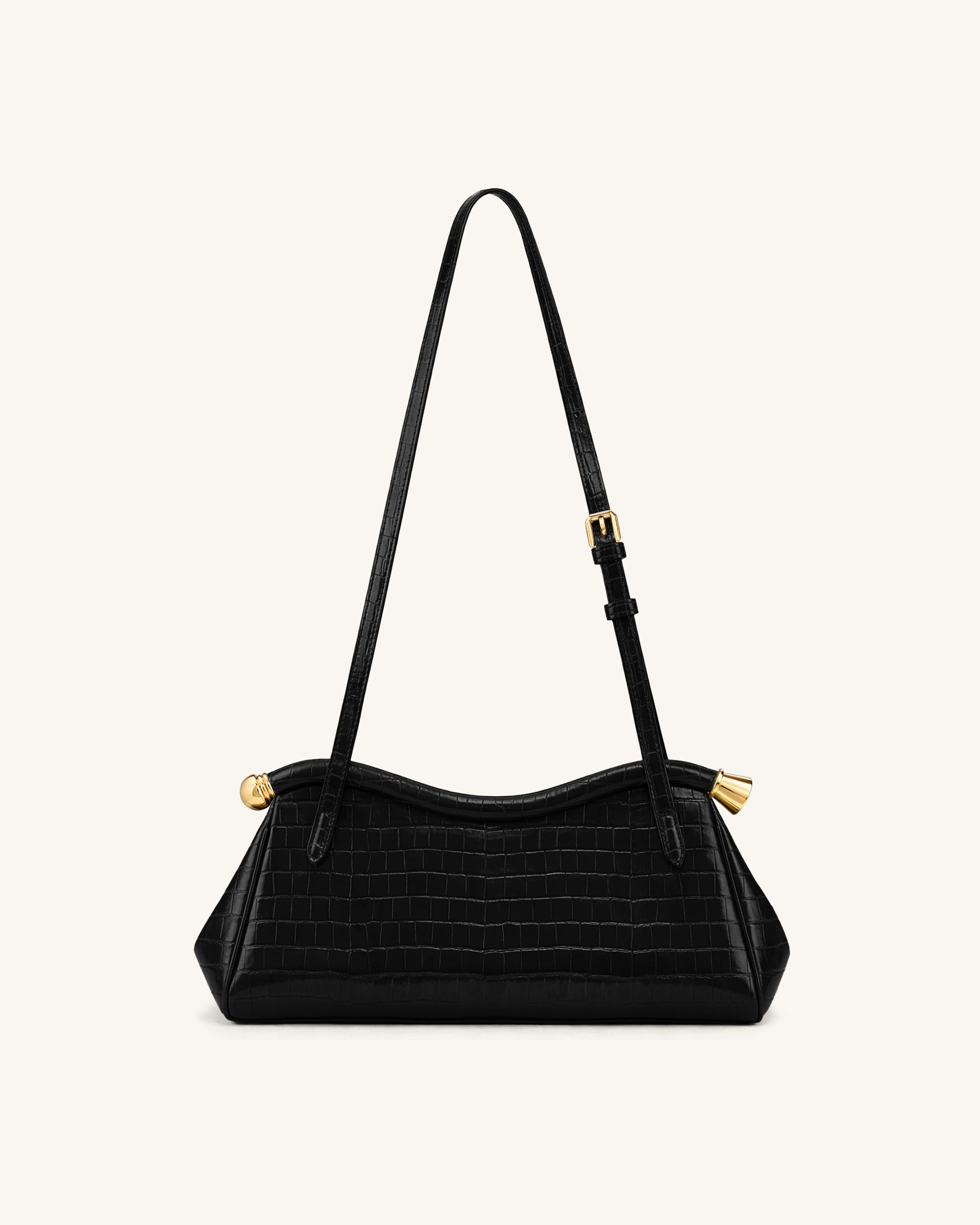 Naomi Curved Shoulder Bag - Black Croc - Image 3