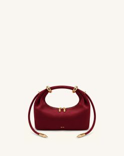 Ellie Faux Suede Metal Ring Embellished Top Handle Bag - Burgundy