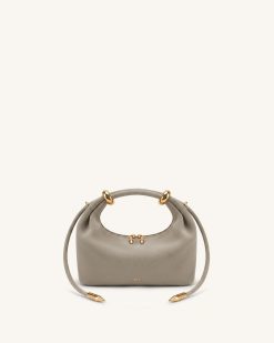 Ellie Faux Suede Metal Ring Embellished Top Handle Bag - Grey