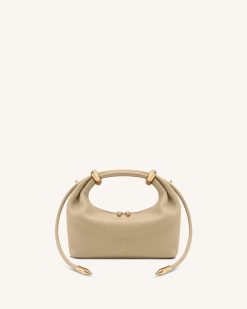 Ellie Metal Ring Embellished Top Handle Bag - Beige