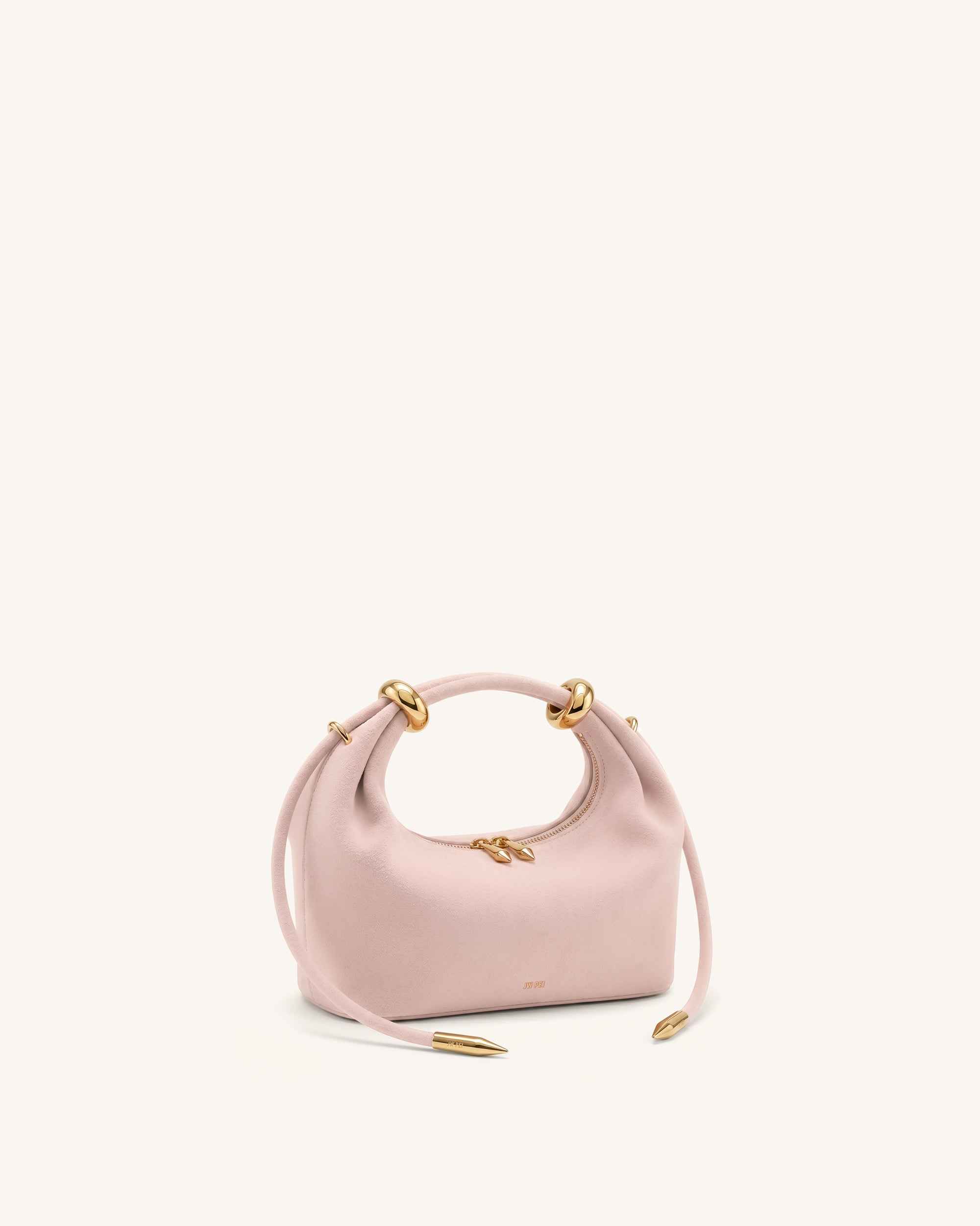 Ellie Faux Suede Metal Ring Embellished Top Handle Bag - Pink - Image 2