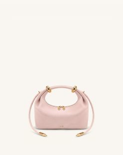 Ellie Faux Suede Metal Ring Embellished Top Handle Bag - Pink