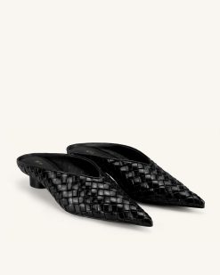 Alternative view of Helena Woven Textured Pointed Toe Mules - Black