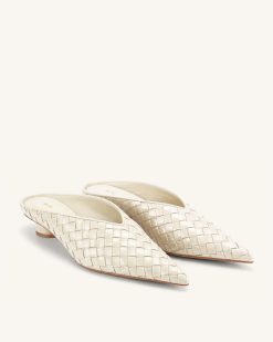 Alternative view of Helena Woven Textured Pointed Toe Mules - Beige