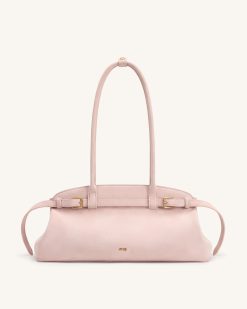 Arden Faux Suede Belt Detail East-West Shoulder Bag - Pink