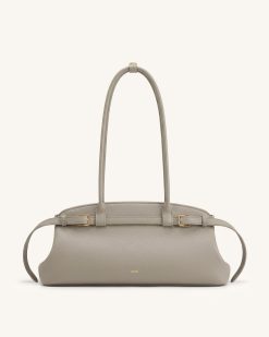 Arden Pebbled Belt Detail East-West Shoulder Bag - Taupe