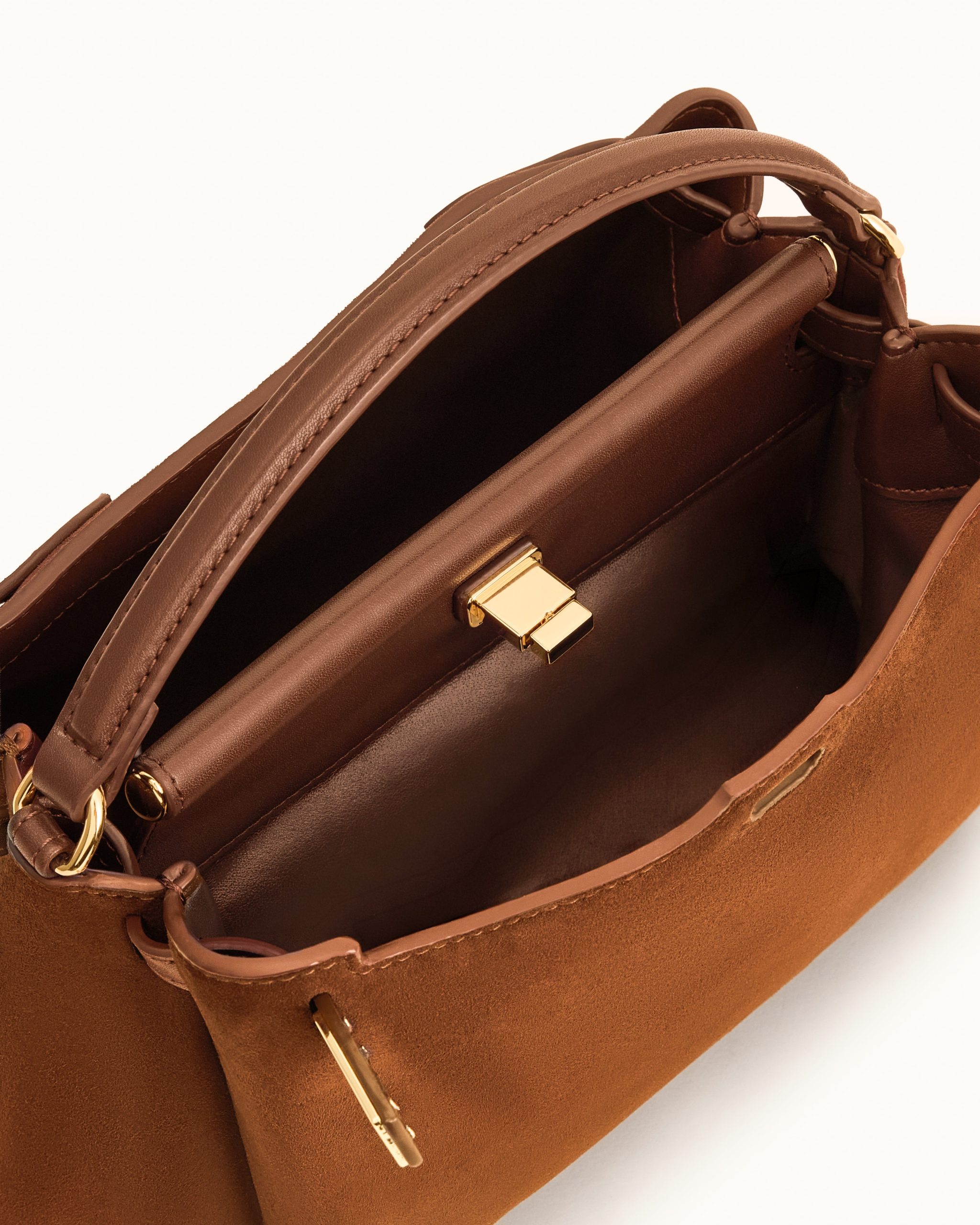 Carmen Faux Suede Top Handle Bag - Brown - Image 4