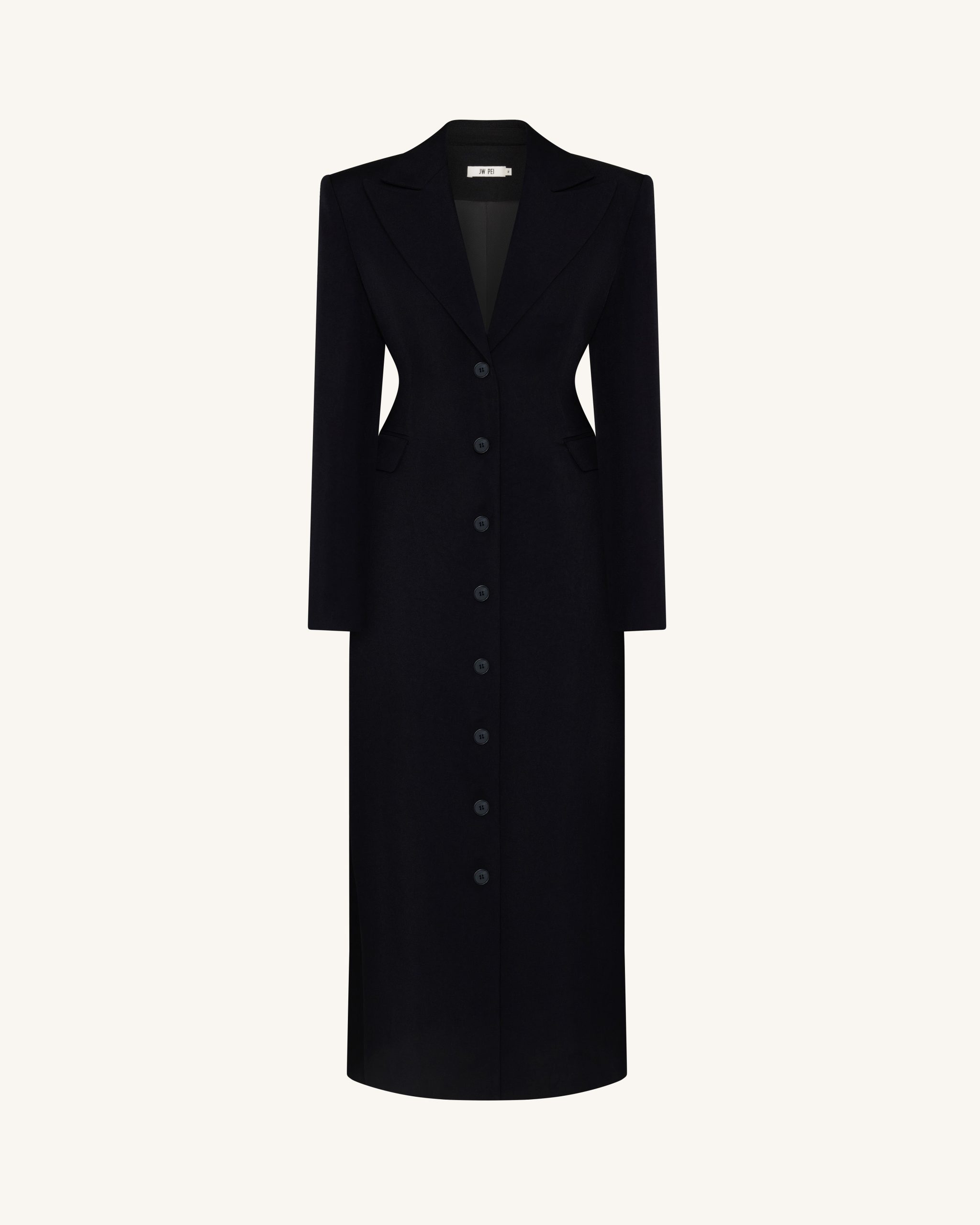 Structured Shoulder Fitted Lapel Maxi Coat - Black - Image 3