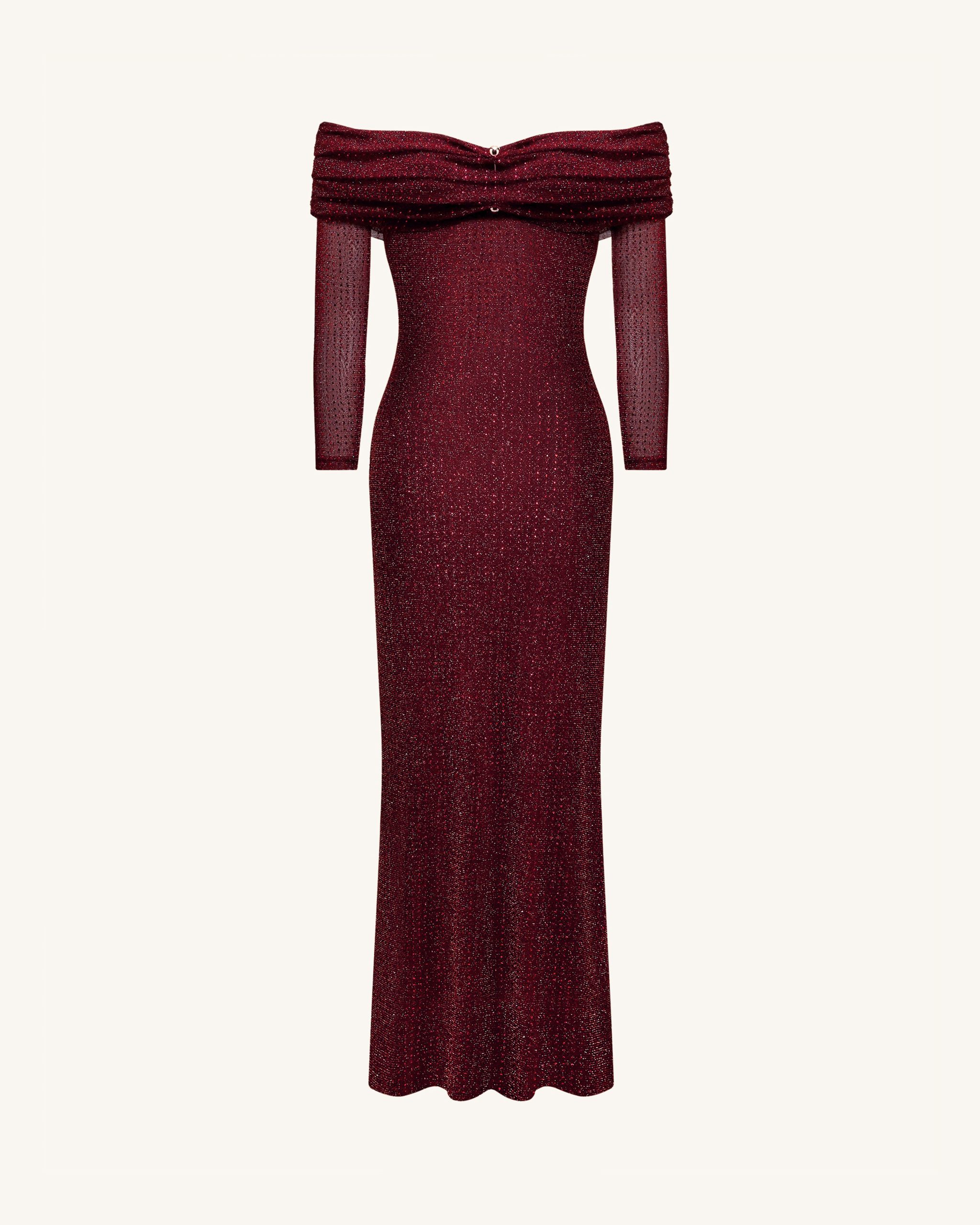 Rhinestone Mesh Off-Shoulder Maxi Dress - Claret - Image 3