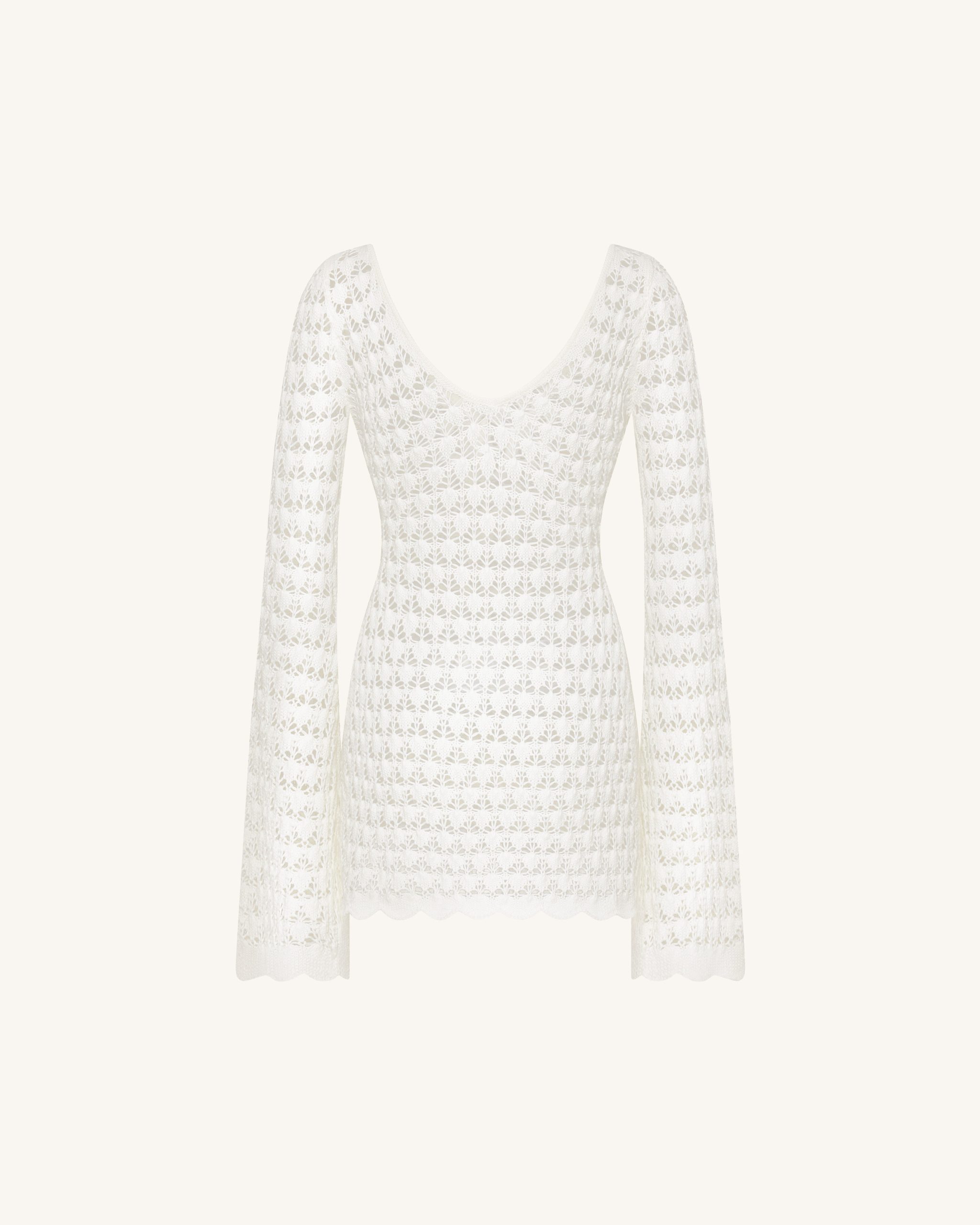 Pointelle Knit Keyhole Mini Dress - White - Image 3