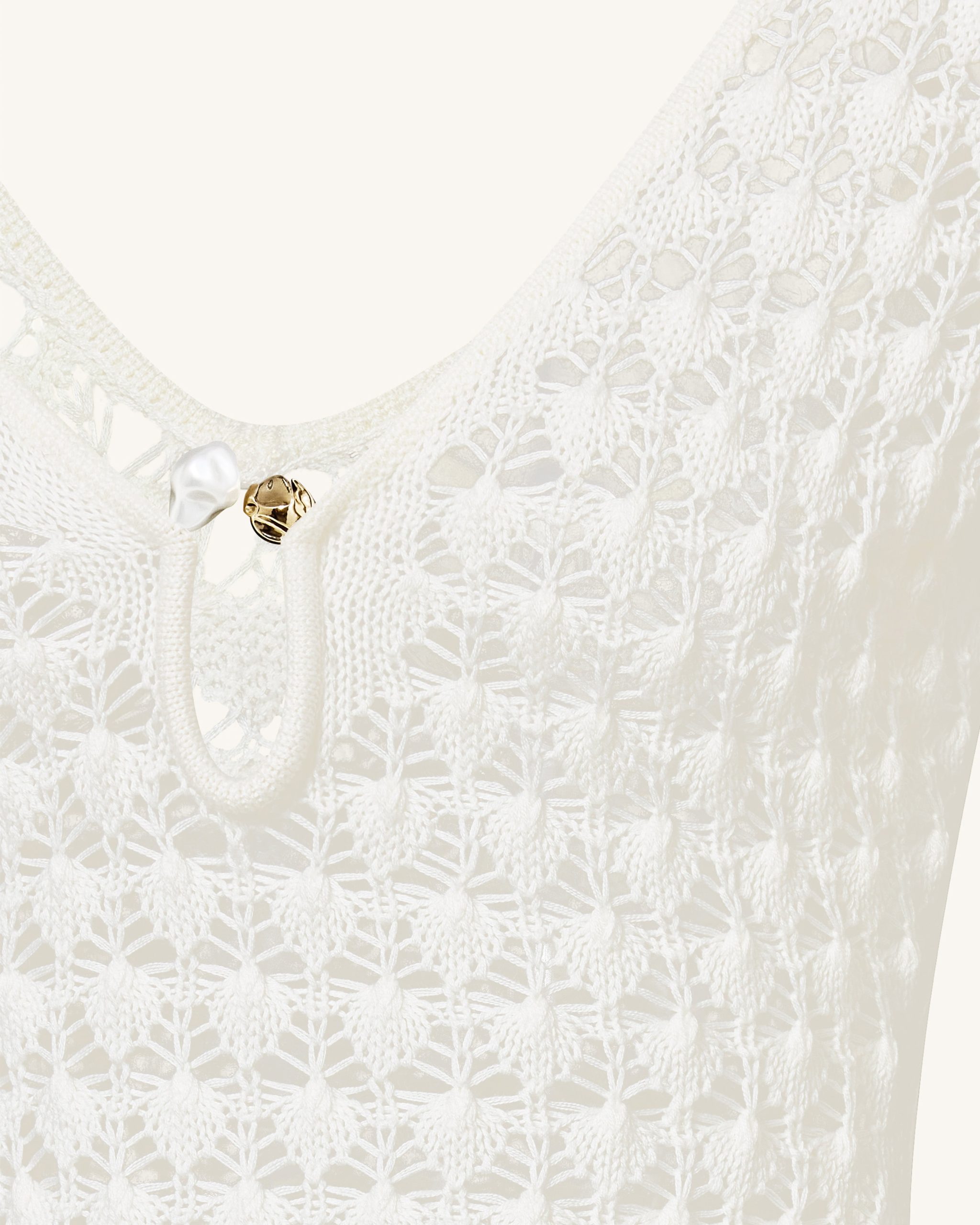 Pointelle Knit Keyhole Mini Dress - White - Image 4