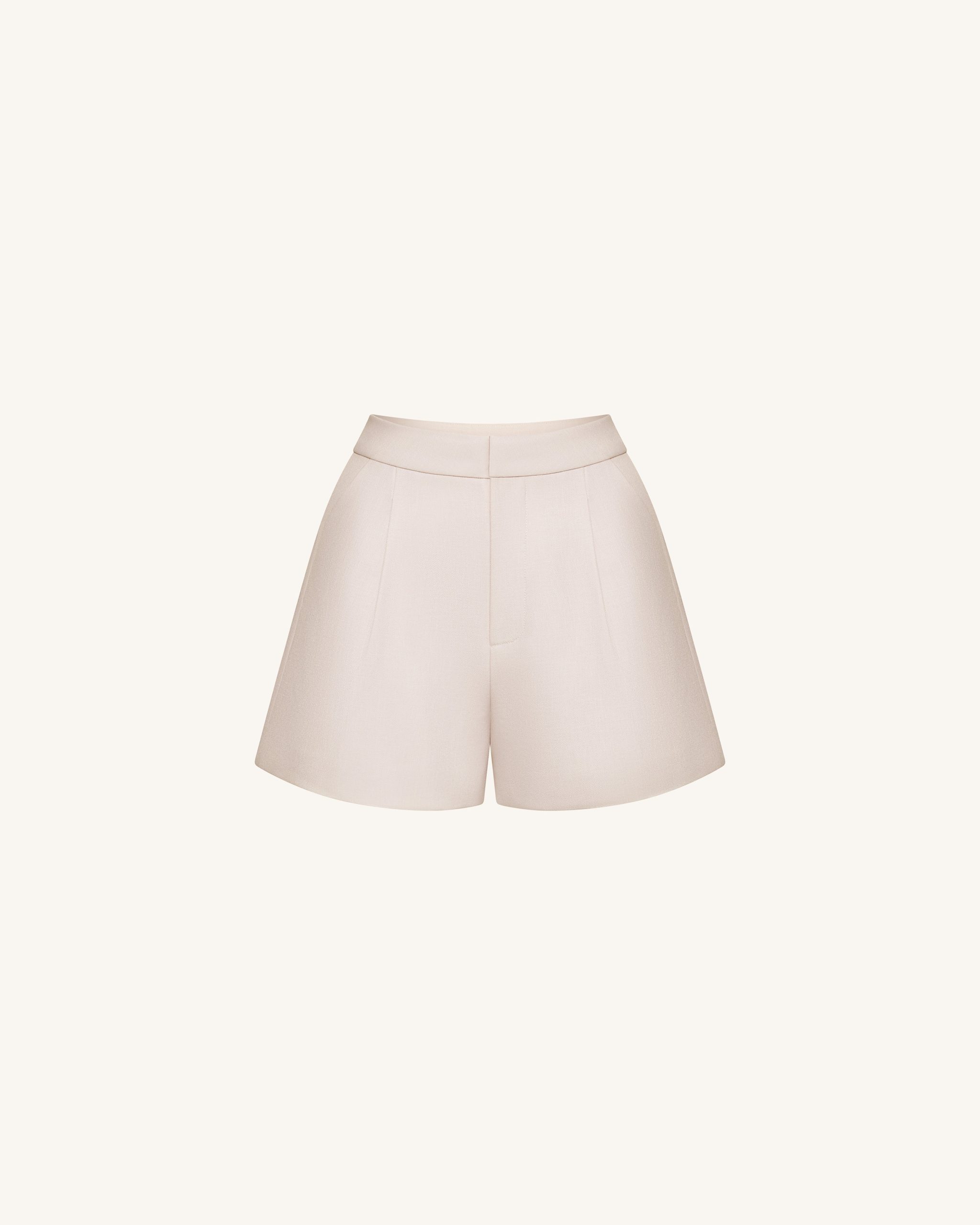 Woven Cotton Tailored Shorts - Beige - Image 3