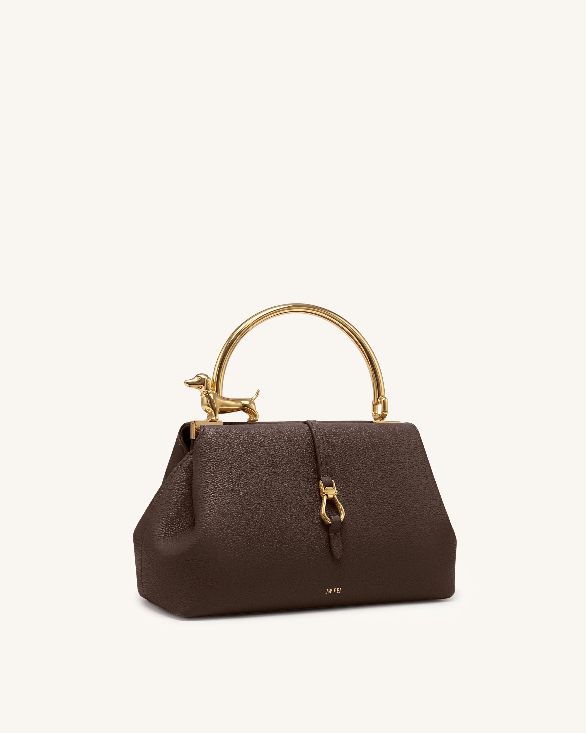 Bruna Dachshund Metal Handle Top Handle Bag - Dark Brown - Image 2