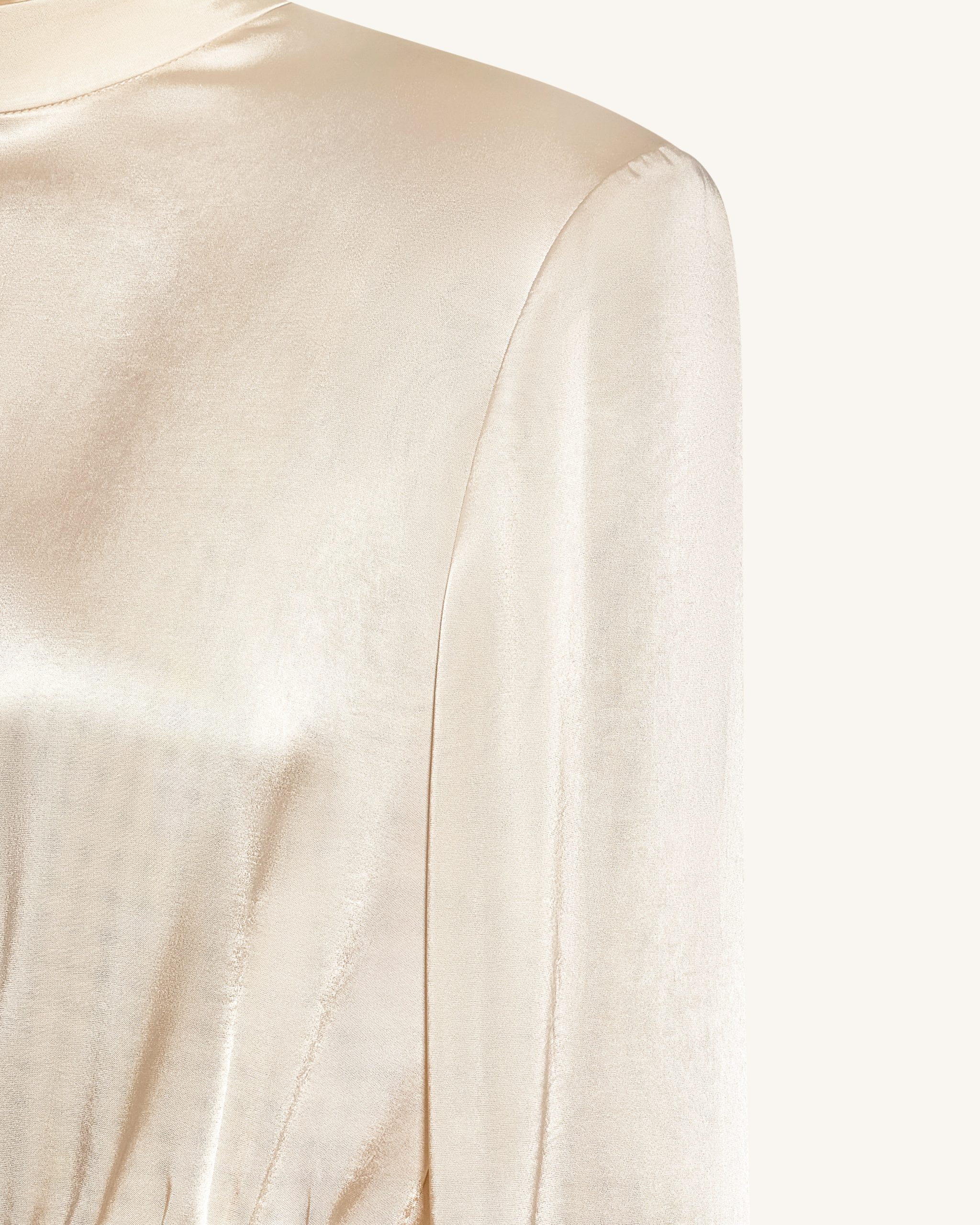 Structured Shoulder Design Satin High-Neck Fitted Maxi Dress - Cream - Image 6