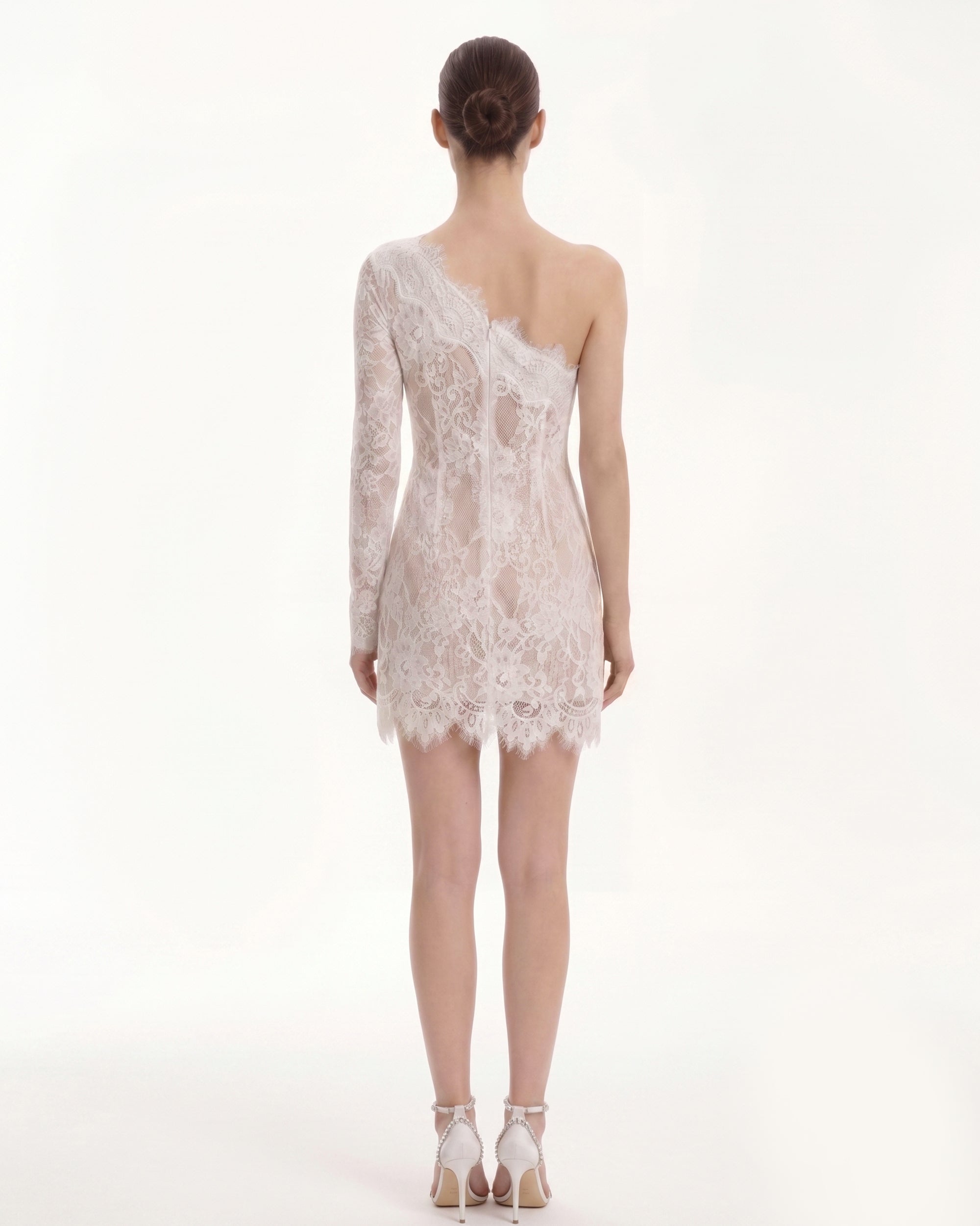 One Shoulder Lace Mini Dress - White - Image 2