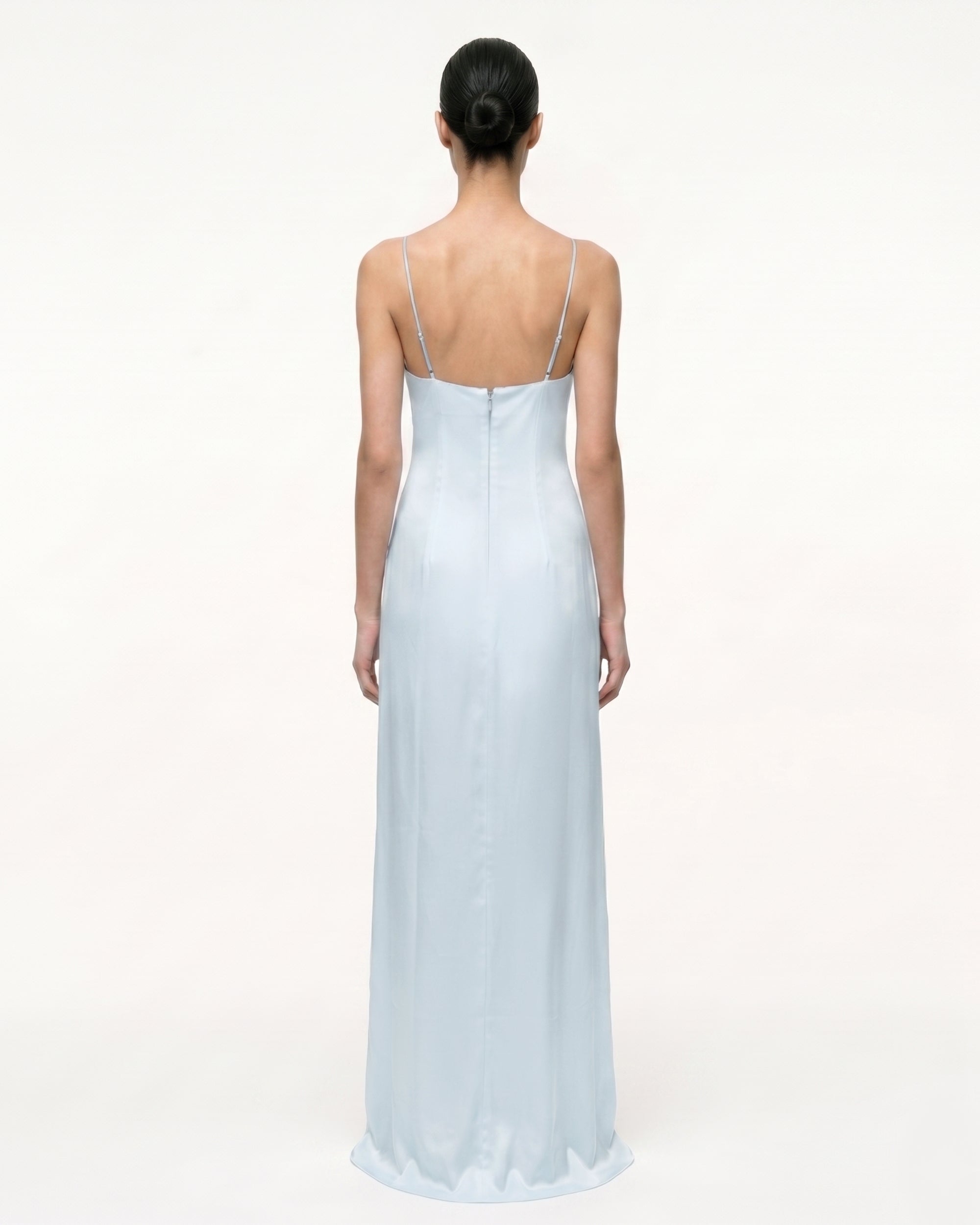 Iris Motif Satin Slip Gown - Light Blue - Image 2