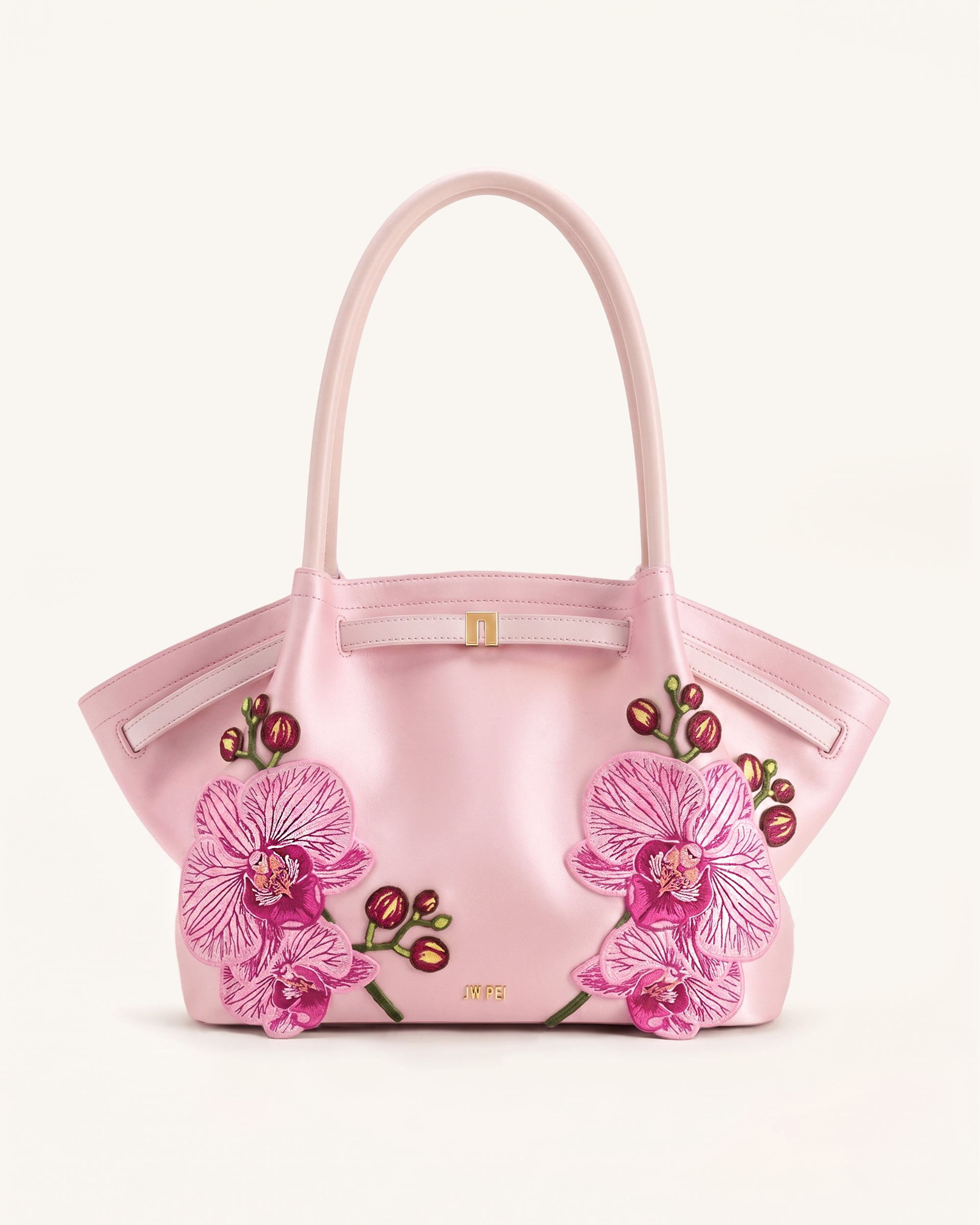 Hana Large Orchid Embroidered Tote Bag - Pink