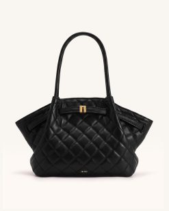 Hana Large Quilting Tote Bag - Charcoal Black