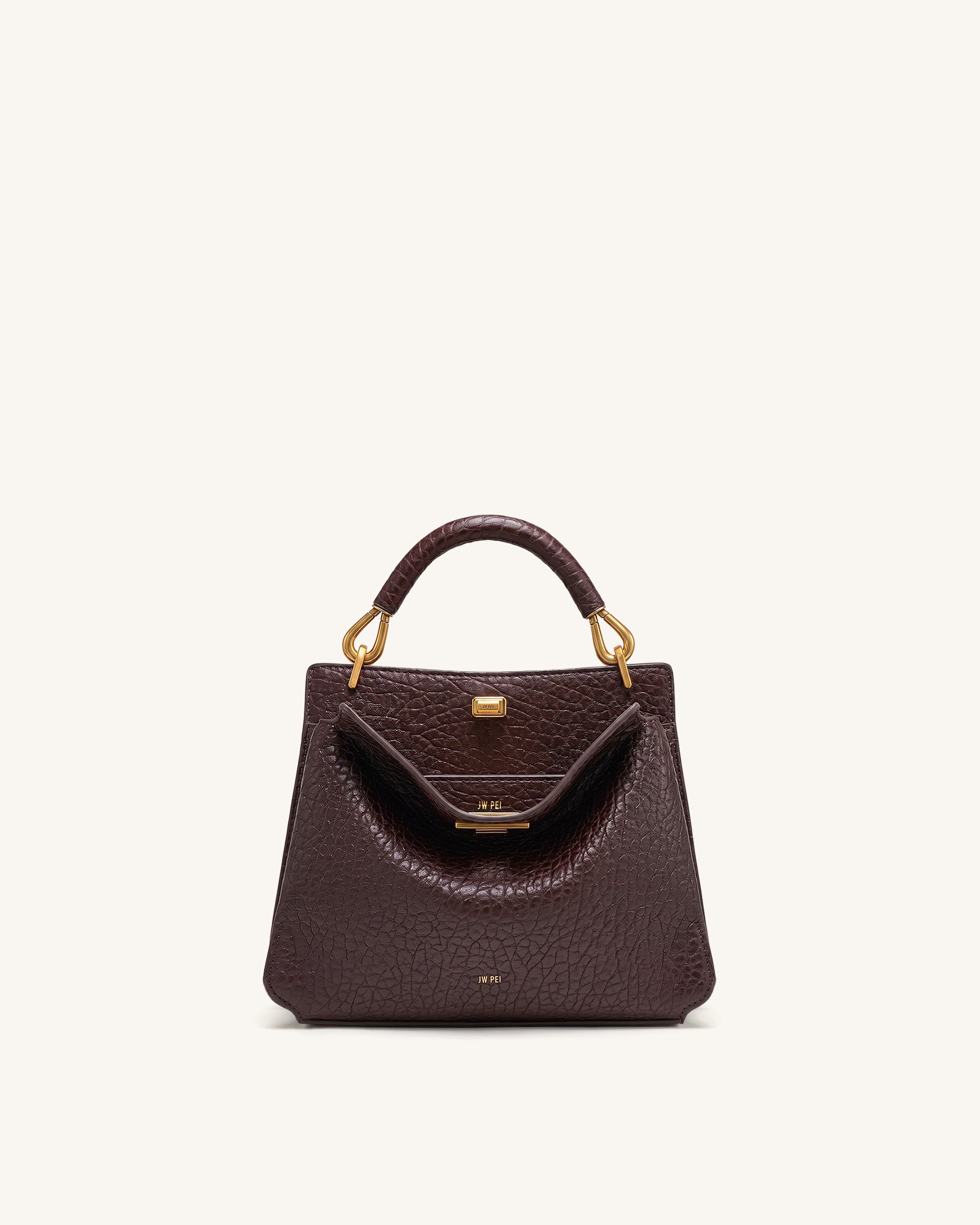 Lucia Elephant-Effect Top Handle Bag - Dark Brown