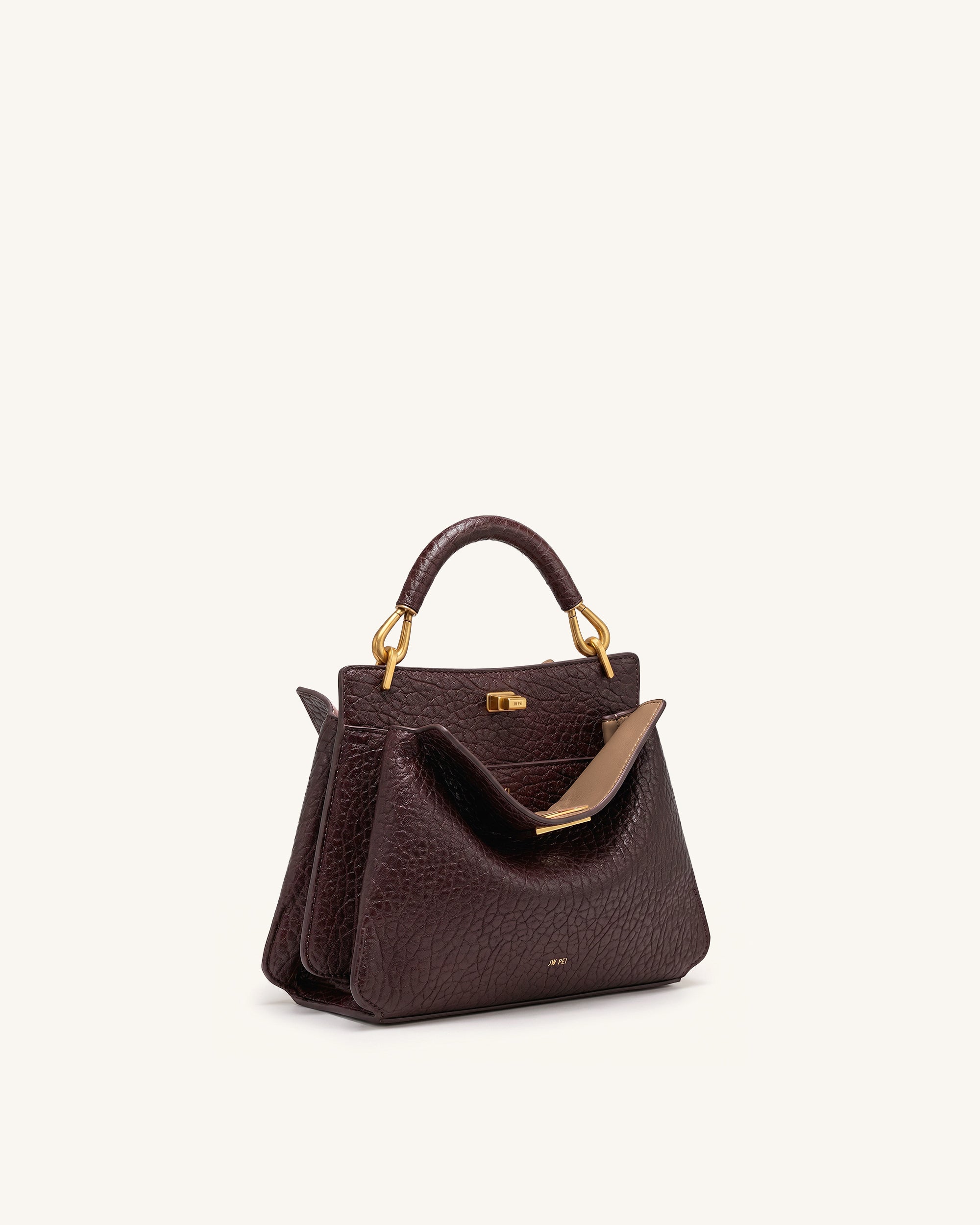 Lucia Elephant-Effect Top Handle Bag - Dark Brown - Image 2