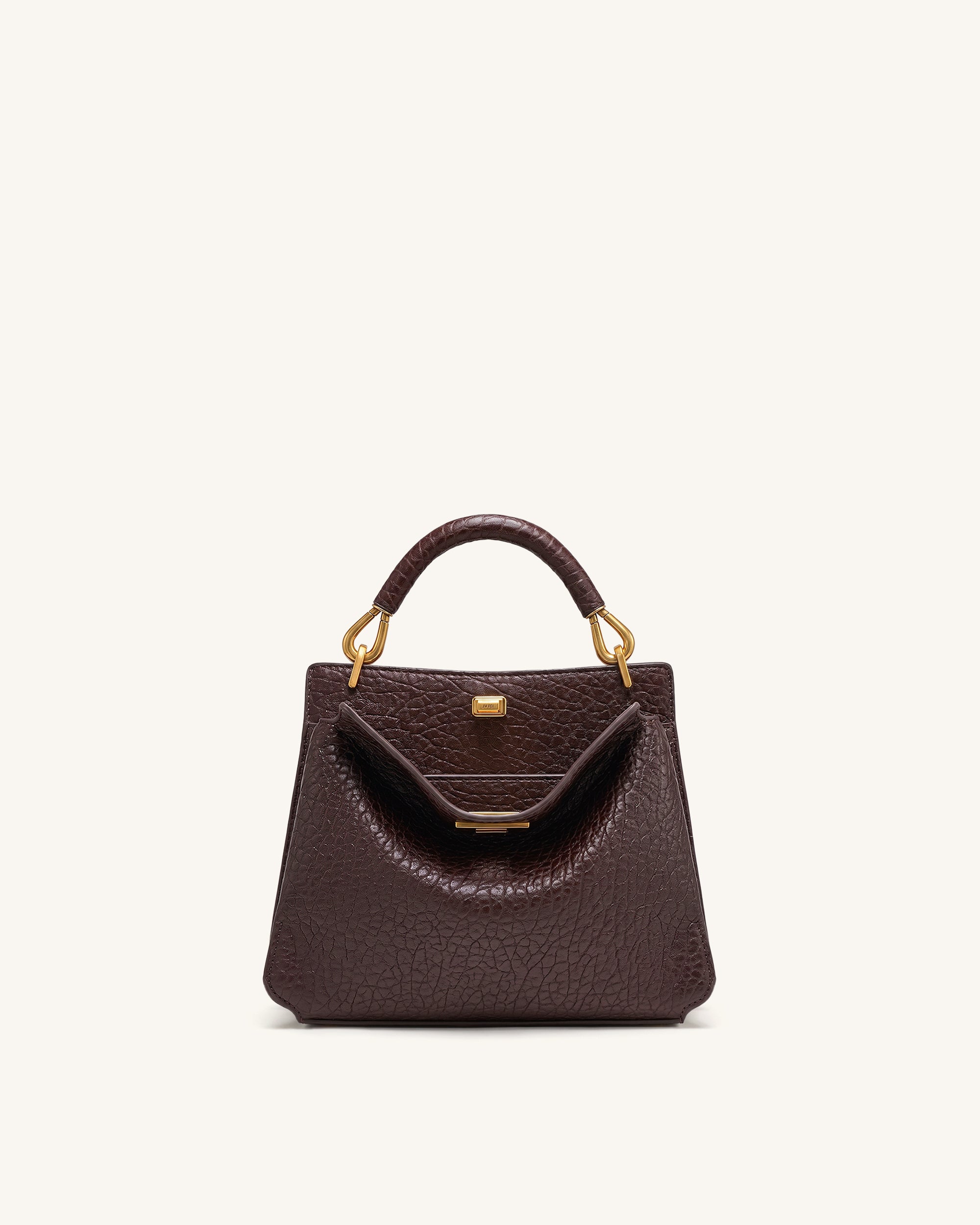 Lucia Elephant-Effect Top Handle Bag - Dark Brown - Image 4