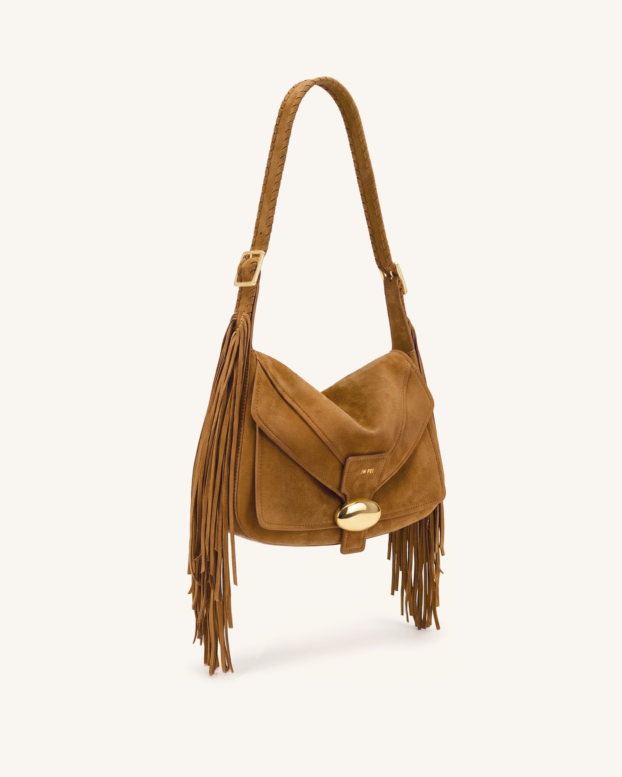 Avery Fringe Faux Suede Shoulder Bag - Brown - Image 2