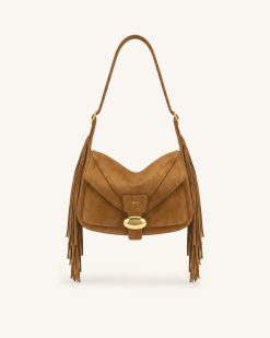 Avery Fringe Faux Suede Shoulder Bag - Brown