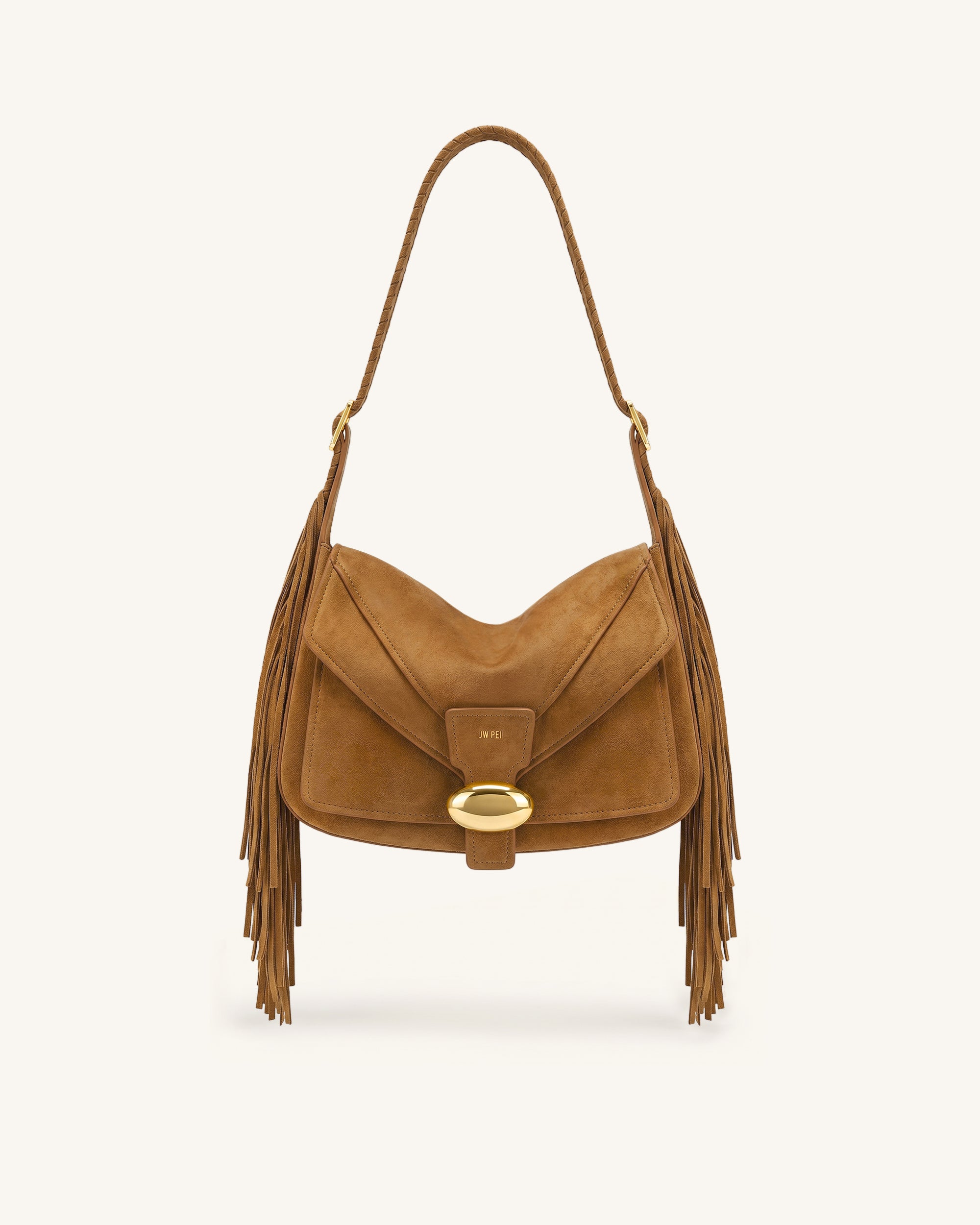 Avery Fringe Faux Suede Shoulder Bag - Brown