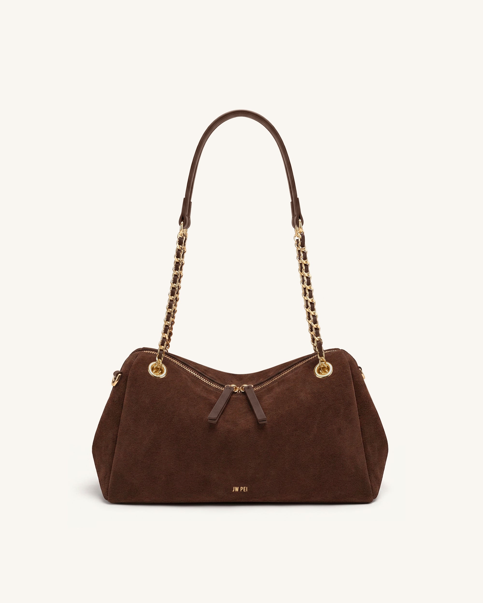 Mireya Faux Suede Chain Shoulder Bag - Dark Brown