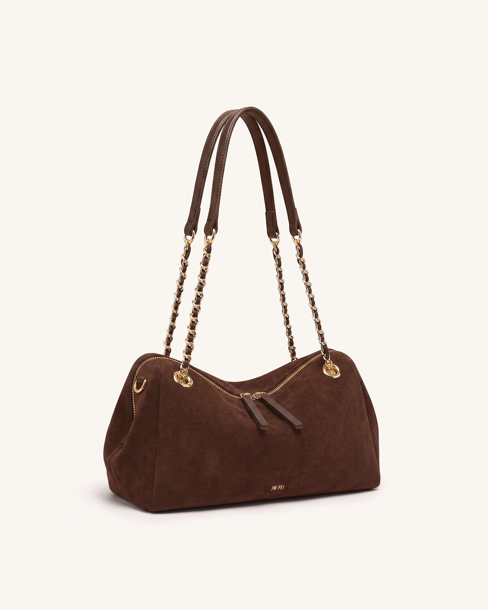 Mireya Faux Suede Chain Shoulder Bag - Dark Brown - Image 2