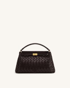Carmen Woven Top Handle Bag - Dark Brown