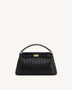 Carmen Woven Top Handle Bag - Charcoal Black