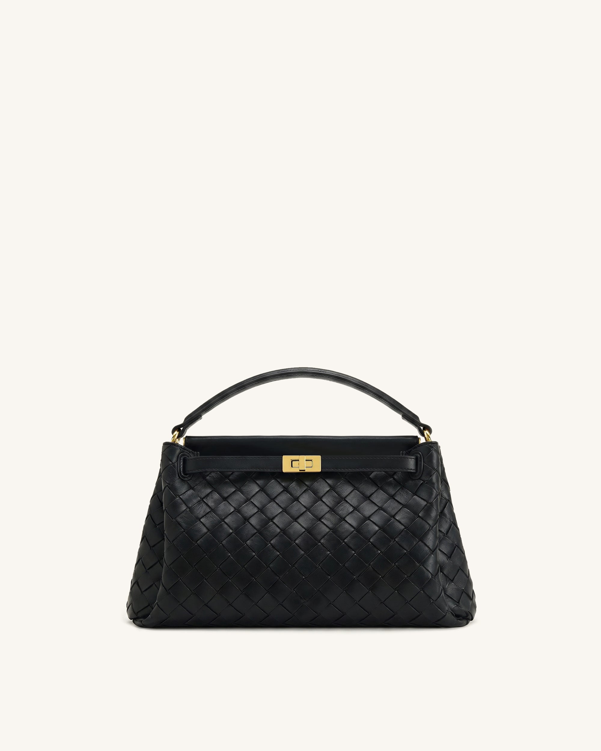 Carmen Woven Top Handle Bag - Charcoal Black