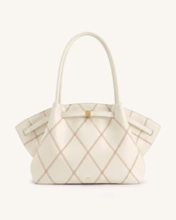 Hana Large Quilting Tote Bag - Ivory White