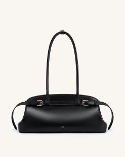 Arden Belt Detail East-West Shoulder Bag - Black