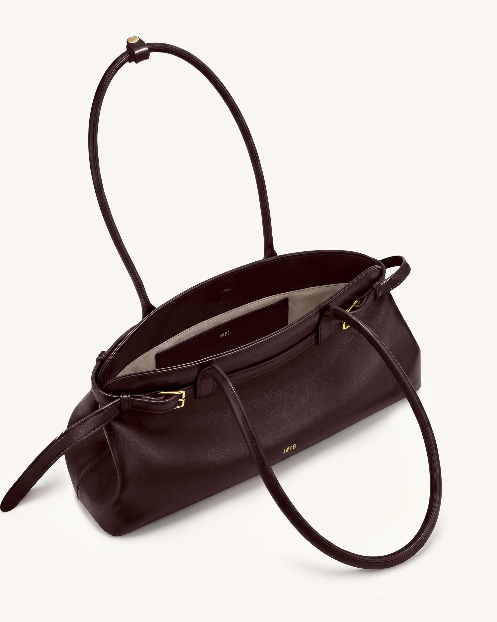 Arden Belt Detail East-West Shoulder Bag - Dark Brown - Image 4