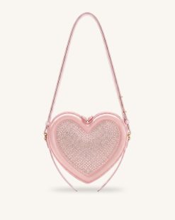 Arlene Artificial Crystal Heart Shaped Crossbody Bag - Light Pink