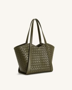 Alternative view of Kiana Large Capacity Weave Texture Tote Bag - Dark Olive