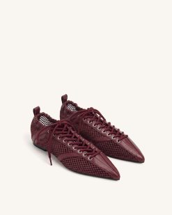 Alternative view of Ava Lace-Up Mesh Flats - Burgundy