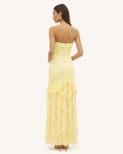 Alternative view of Orchid Embroidered Ruffled Strapless Maxi Dress - Pale Yellow
