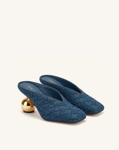 Alternative view of Ellie Woven Square-Toe Mule Heels - Denim Blue