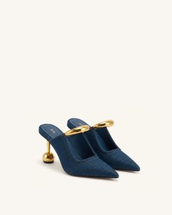 Alternative view of Sofia Metal Accent Sphere Heel Mules - Denim Blue