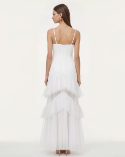Alternative view of Orchid Embroidered Ruffled Tulle Strapless Maxi Dress - White
