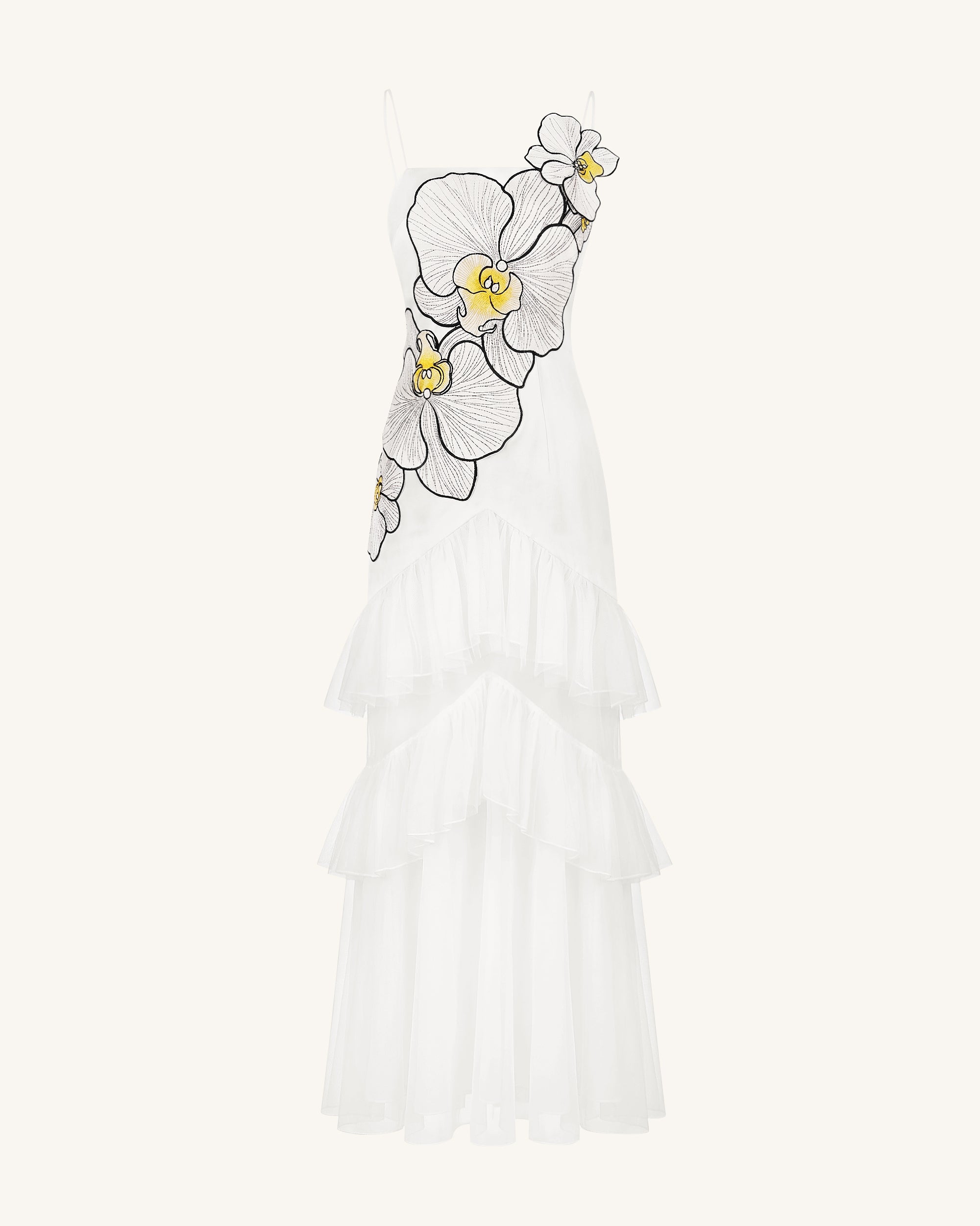 Orchid Embroidered Ruffled Tulle Strapless Maxi Dress - White - Image 3