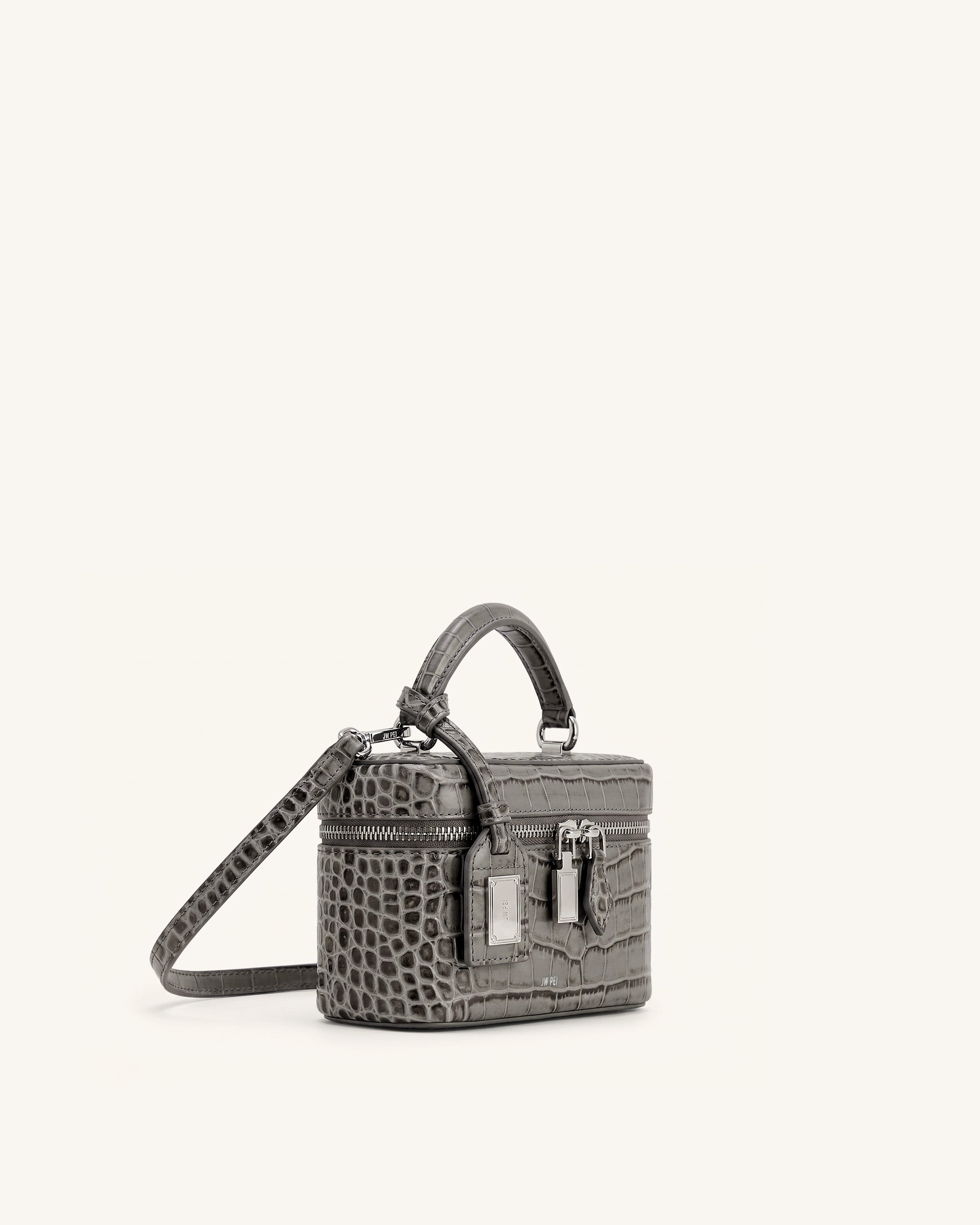 Cleo Box Shape Top Handle Bag - Grey Croc - Image 2